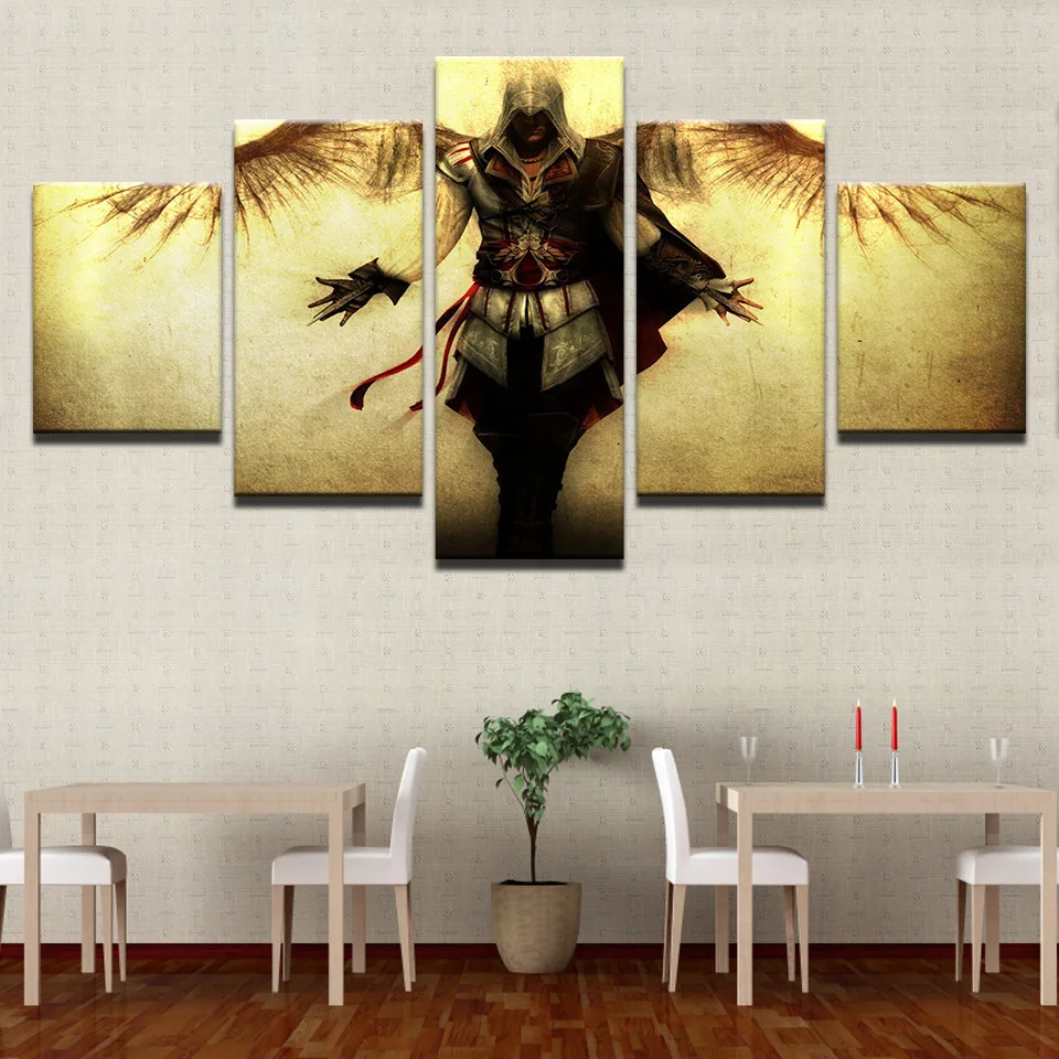 Картины на холсте Assassins Creed несколько Коннор войны стены искусства рамки дома 7 Декор 5 шт. печать декоративные картины комнаты - Цвет: Синий
