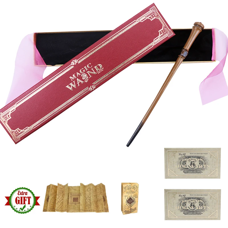 

Mundungus Metal Core Magic Wand Hermione Dumbledore Bellatrix Harried Magical Wand Pink Ribbon Box Packing Map and Ticket Gifts