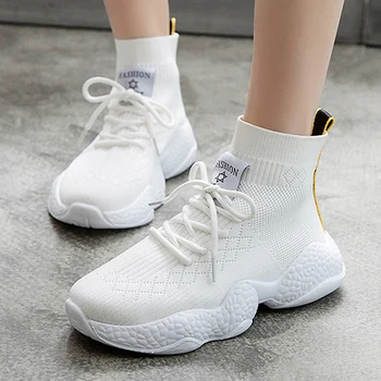 

Elastic Women Socks Sneakers Outdoors Breathable High Top Running Shoes for Woman Sock Footwear Sports Athletic Boots M1-37