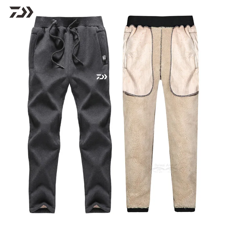 Новые зимние теплые штаны для рыбалки DAIWA на шнурке, мужские однотонные уличные спортивные брюки для рыбалки, утолщенные спортивные штаны, одежда для рыбалки