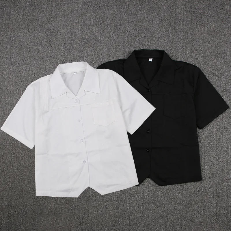 Japanese School Dress Tops Basic JK Uniform Pointed Collar Front Half Fold Shirt White Black Short Sleeve Girls Student | Тематическая