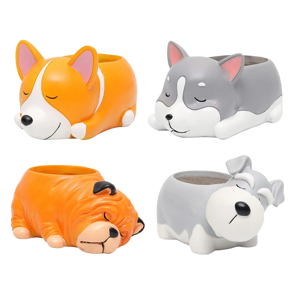Resin Cartoon Dog Succulent Cactus Planter Pot, Decorative Garden Flower Holder Bowl for Home Office, Pick
