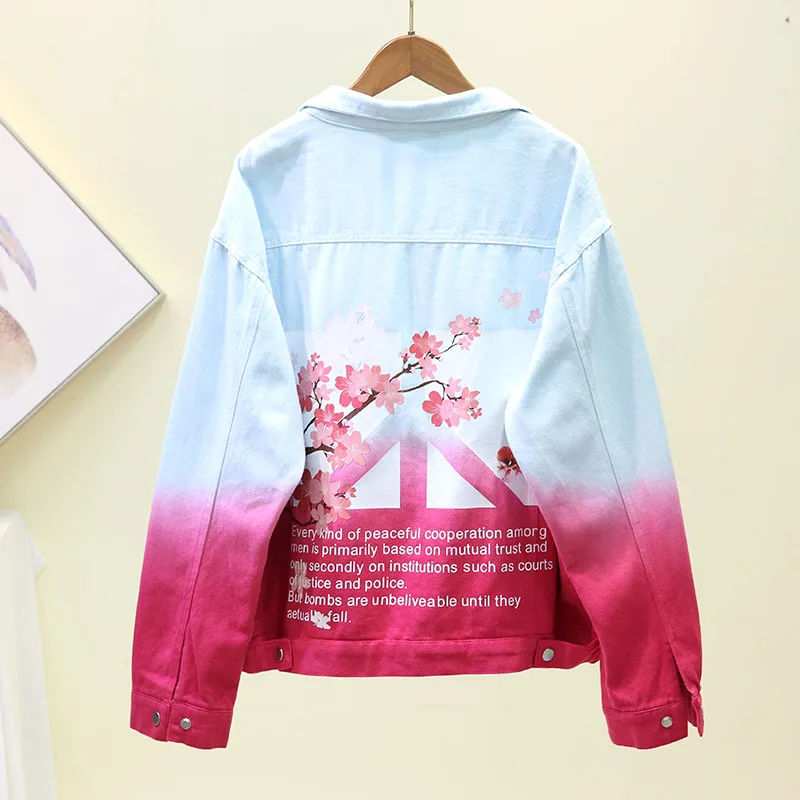 

streetwear harajuku jeans denim jacket women korean style floral print patchwork color flower jean womens jackets and coats 2019