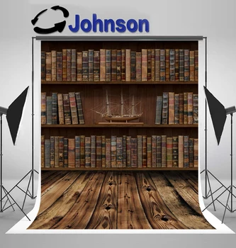

Discount Old Wooden Bookshelf Books Board Ship Model Study photo backdrop Computer print party background