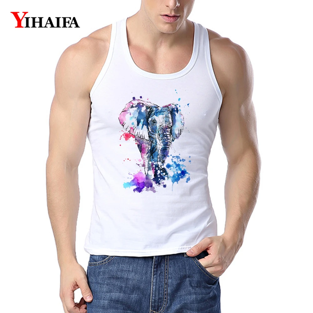 

YIHAIFA Men Gym Clothing Graffiti Elephant Graphics Singlet Bodybuilding Fitness Muscle Shirt Mens Workout Shirts Tank Top