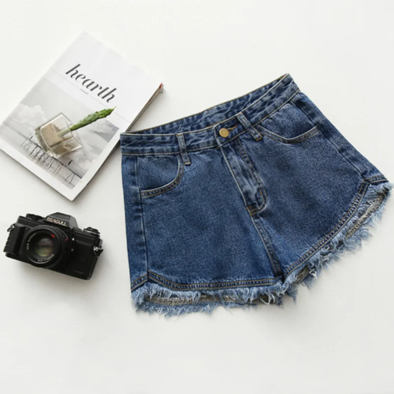 

2022 Sexy Tassel Denim Shorts Women Summer Korean Fashion Black Jeans Washed Street Wear Female Casual High Waist Grunge Short