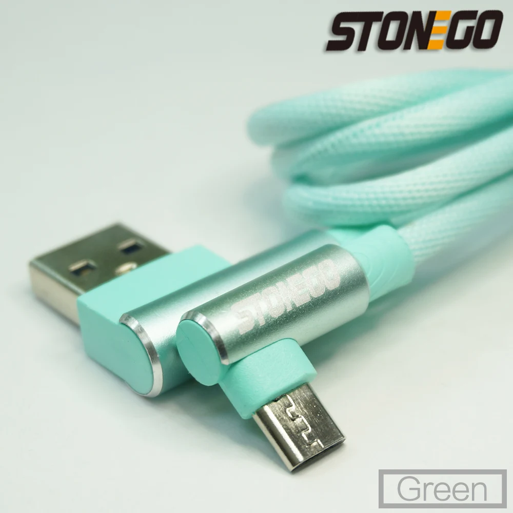 STONEGO Micro USB кабель 2A быстрое зарядное устройство USB TYPE C кабель Шнур 90 градусов локоть нейлоновый кабель для передачи данных Android телефон 1 м 2 м 3 м