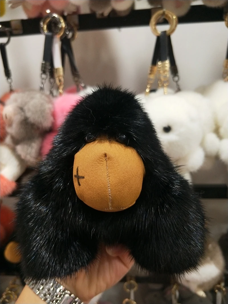 Роскошный женский брелок Gorilla, меховой модный брелок для ключей из настоящего кроличьего меха, Сумка с лампочками, Автомобильные украшения, брелок из лисьего меха