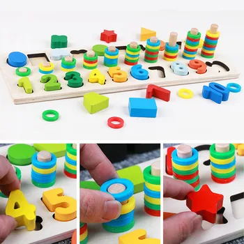 

Besegad 3D Kids Wooden Number Shape Math Matching Puzzle Jigsaw Board Game Geometric Sorter Stacking Counting Early Learning Toy