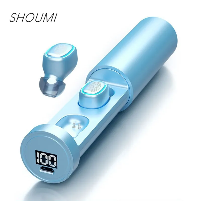 Shoumi TWS Wireless Earphone Bluetooth Headset Stereo in Ear Sports Earbuds with Power Digital Display Touch Mic for Tablet