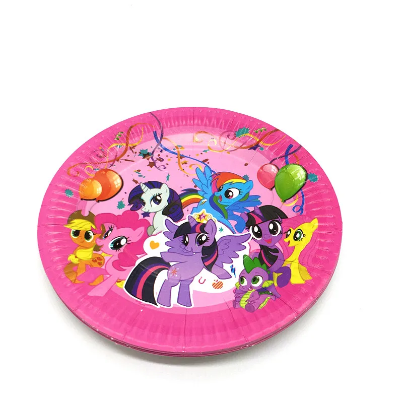 Catoon My Little Pony тематический Детский комплект для мальчиков на день рождения, вечерние костюмы, милые чашки, маска для душа, одноразовые наборы посуды - Цвет: Plates-10Pcs