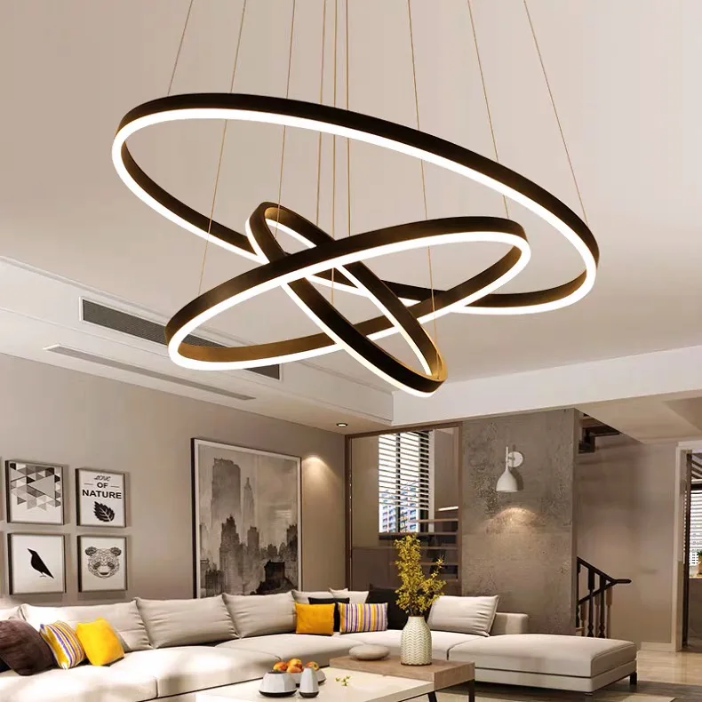 Led Circle Ceiling Hanging Chandelier Rings Black Loft Living Dining Room Modern Pendant Lamp Kitchen Indoor Lighting Fixture - View #5