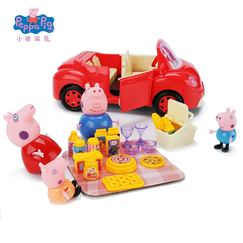 Свинка Пеппа, Джордж, мягкая голова, кукла, экшн-игрушка, фигурки с классом, сад, дом, автомобиль, кино, сцена, игра, детские развивающие игрушки - Цвет: Car And 6 Pcs