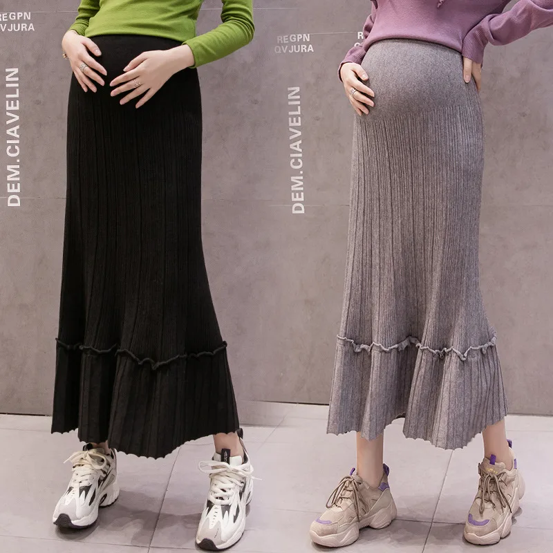 

Pregnant Women Skirt Fall And Winter Clothes Mid-length Fashion Mom Slimming Abdominal Support Long Dress for Pregant Women Oute