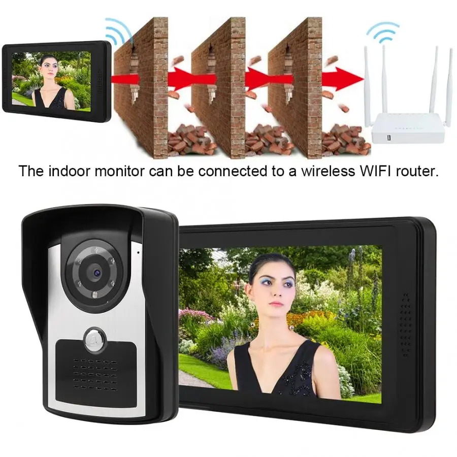 7 Inches LCD Wired Video Door Phone Intercom Doorbell App Remote Unlocking Video Recording AU/UK/EU/US Plug