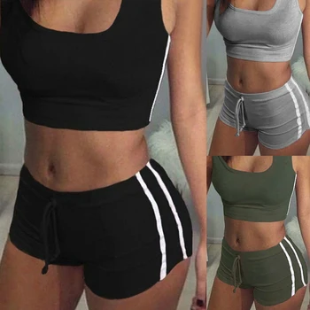 

Casual New Summer Women Sets Lady Gym Fitness Sport Bra Crop Tank Top Vest+Shorts Tracksuit