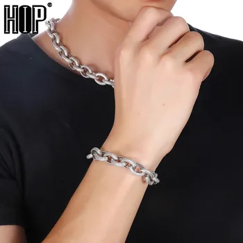 

15mm Heavy Miami Baguette Zircon Iced Out Bracelet Necklace Set AAA CZ Prong Setting Necklaces Hip Hop Jewelry