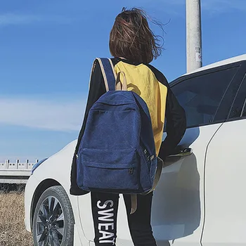 

Women's High School Simple Versatile Backpack Canvas BF Style Large-Volume Vintage College Student School Bag Sense Backpack