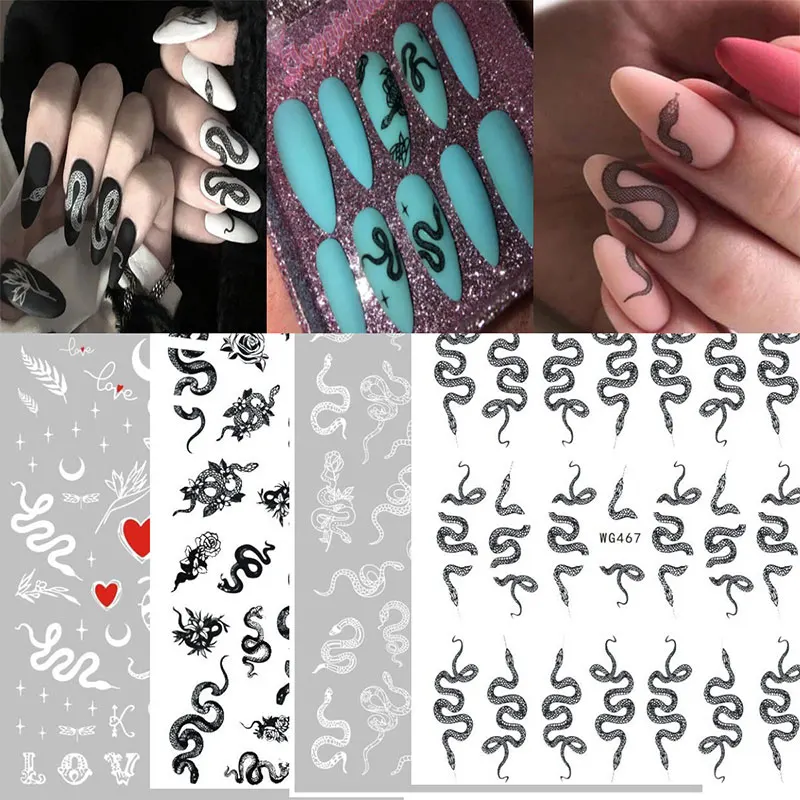 3D Snake Design Nail Art Sticker Black for Manicure Dragons Slider DecalsNail Decoration New Year Stickers Colorful | Красота и