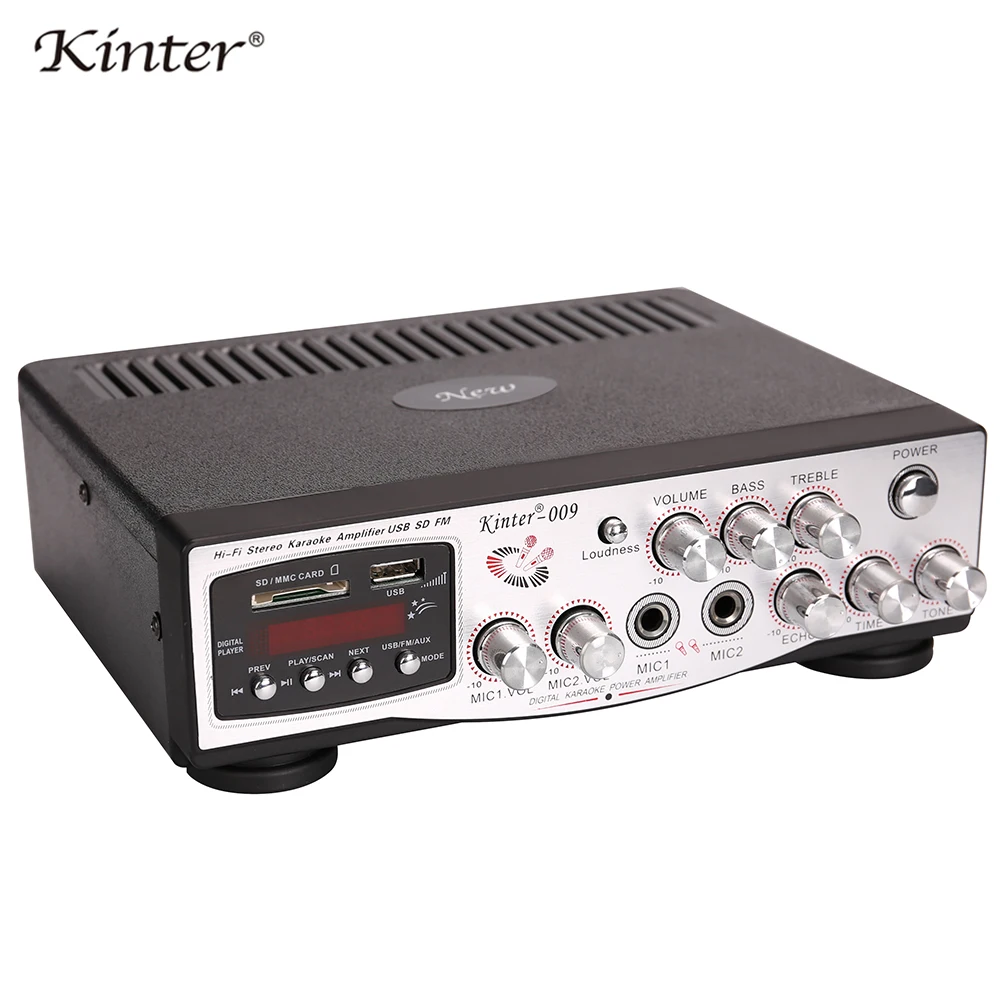 Kinter 009 караоке усилитель аудио hifi стерео звук 2CH DC12V AC220V с USB SD AUX Mic вход регулировка