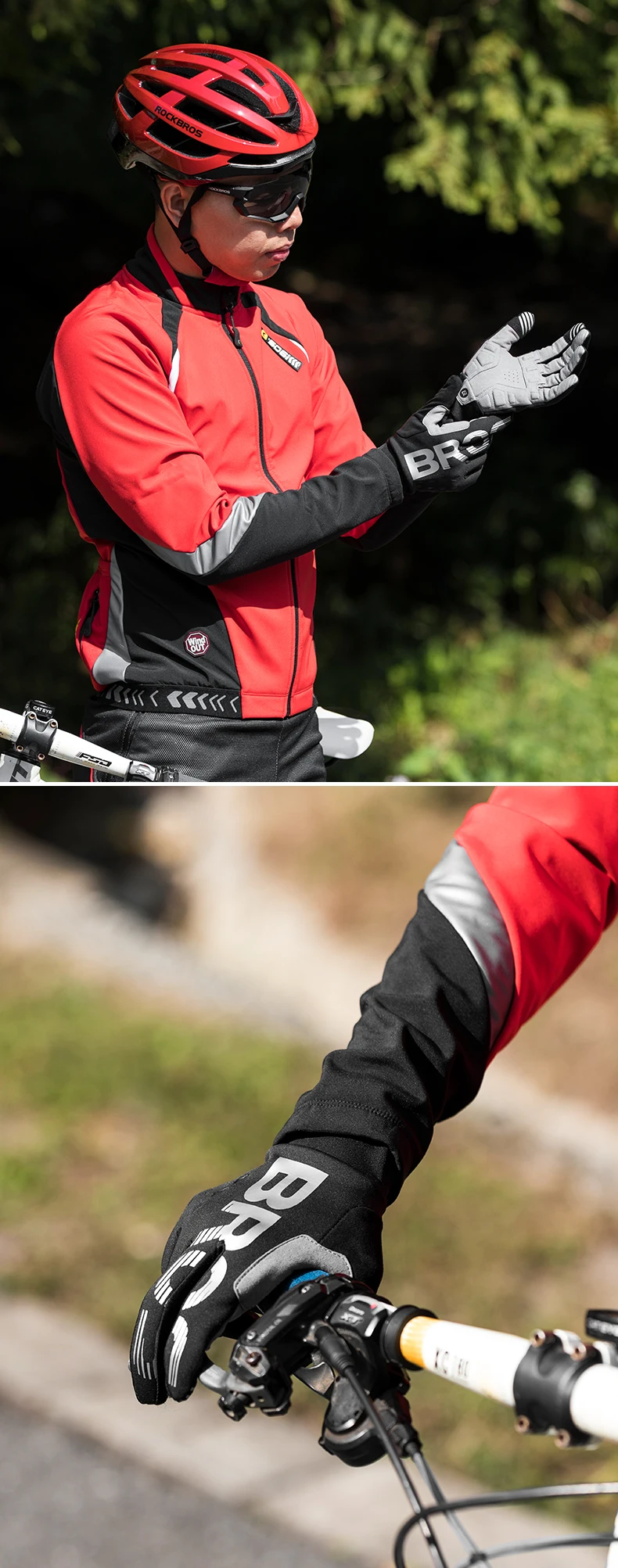 ROCKBROS, велосипедные перчатки, зимние, полный палец, велосипедные перчатки, ветрозащитные, флисовые, велосипедные перчатки, мужские, спортивные, с сенсорным экраном, велосипедное снаряжение