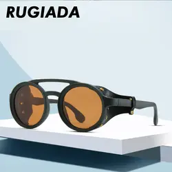 RUGIADA Новый Ретро винтажный круглый поляризованный панк стимпанк Солнцезащитные очки для мужчин кожаный боковой щит мужские