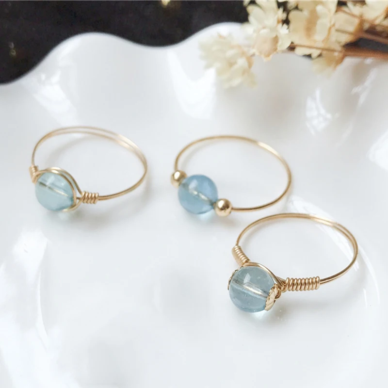 

Natural Blue Crystal Rings 14K Gold Filled Knuckle Rings Gold Jewelry Mujer Bague Femme Handmade Minimalism Jewelry Boho Rings
