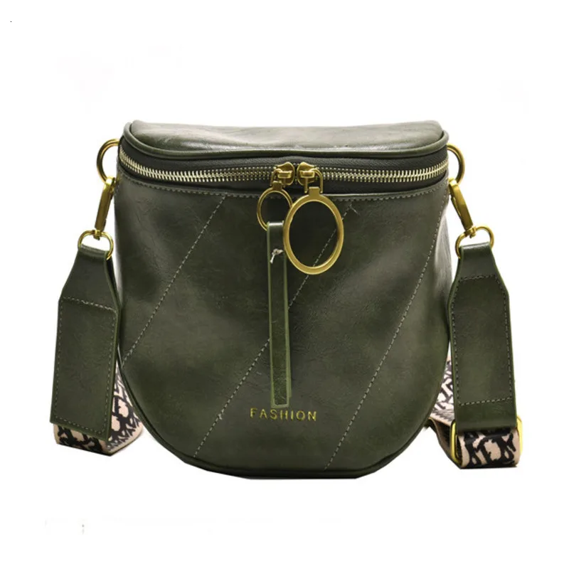 

2019 Luxury Purse And Handbags Women Solid Color Bags Designer PU Wide Belt Round Saddle Shoulder Crossbody Bags Bolsa Feminina