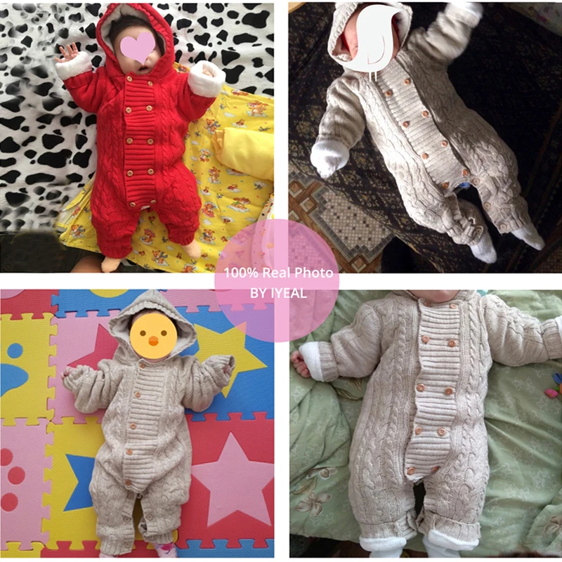 IYEAL Thick Warm Infant Baby Rompers Winter Clothes Newborn Baby Boy Girl Knitted Sweater Jumpsuit