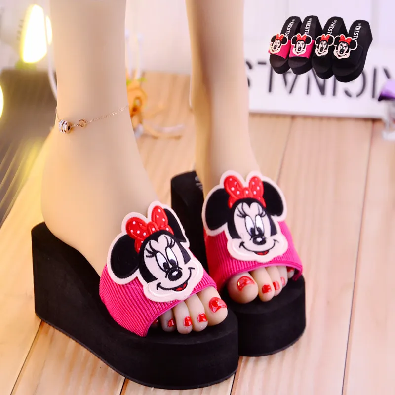 Disney/детские тапочки на платформе с рисунком Минни; тапочки для девочек; слипоны; женские Тапочки