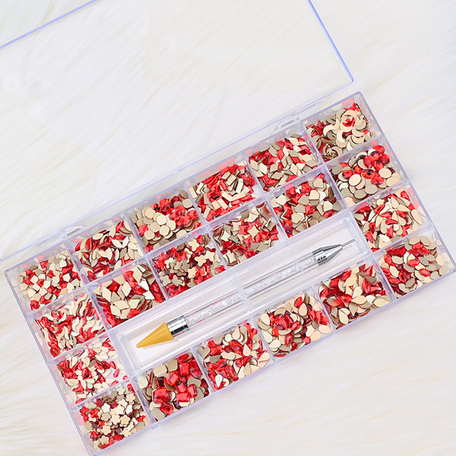 Multi Nail Rhinestones Kit Flatback 240pcs Alloy Charms (Neon,Pink,AB,Blue) Glass Jewelry Nail Art Crystal Box 2022