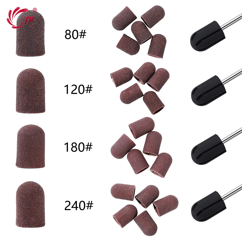 Description Picture 2 of item5/10Pcs 80#120#180#240# Nail Drill Bits 5 size Sanding Bands Block Caps Rubber Mandrel Grip Machine For Pedicure Nail Art Tool