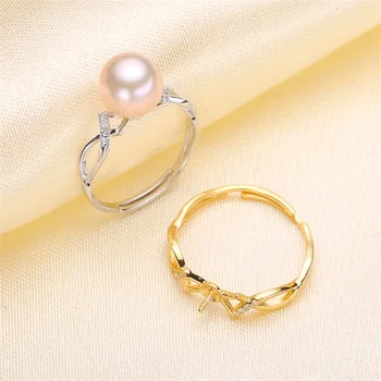 

Trendy style 925 Silver Pearl Ring Finger Ring Adjustable Resizable Ring Findings and Component Jewelry Part Fitting Accessorie
