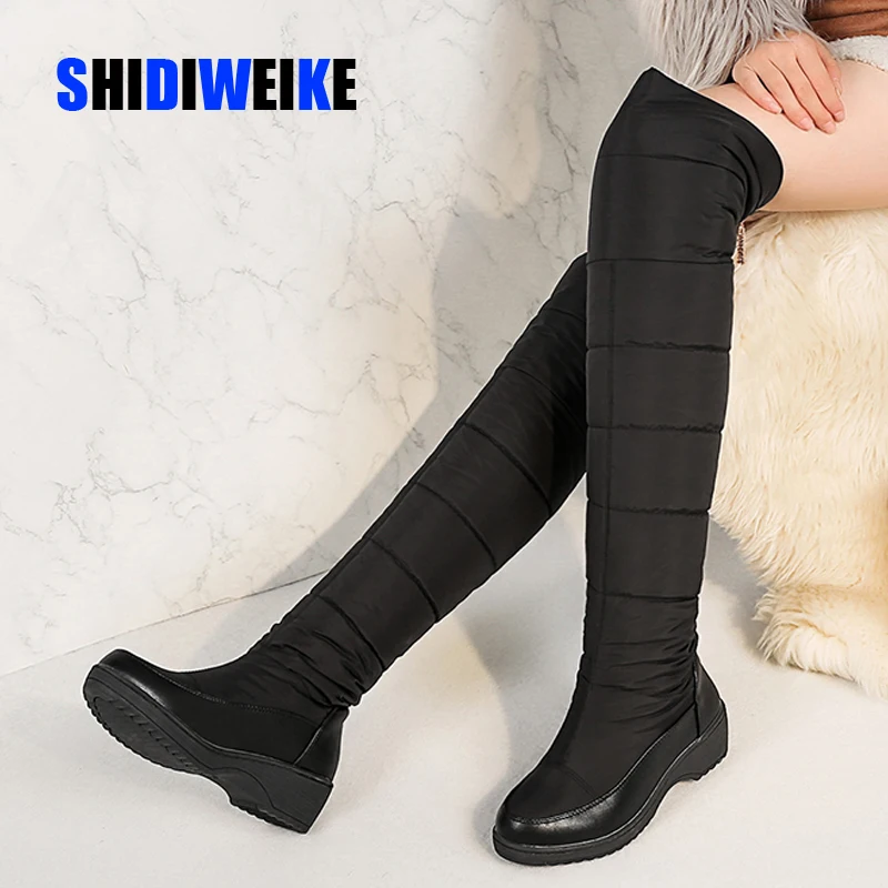 

Russia winter boots women warm knee high boots round toe down fur ladies fashion thigh snow boots shoes waterproof botas g874