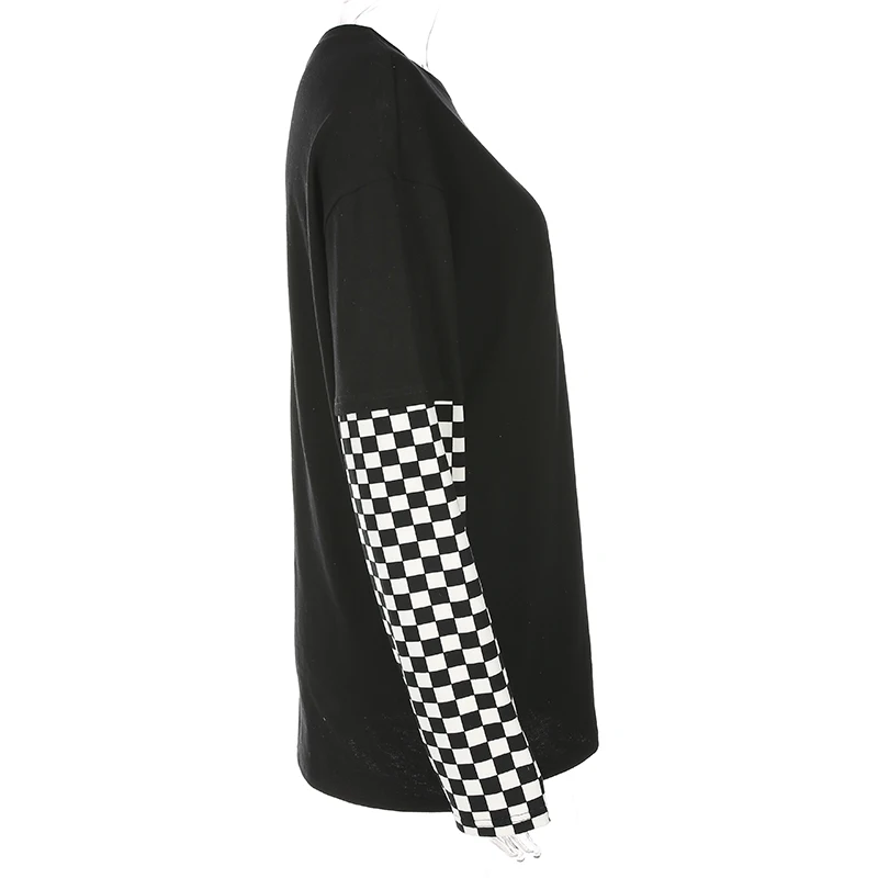 Женская толстовка в клетку Weekeep черная осенне зимняя Толстовка стиле пэчворк с