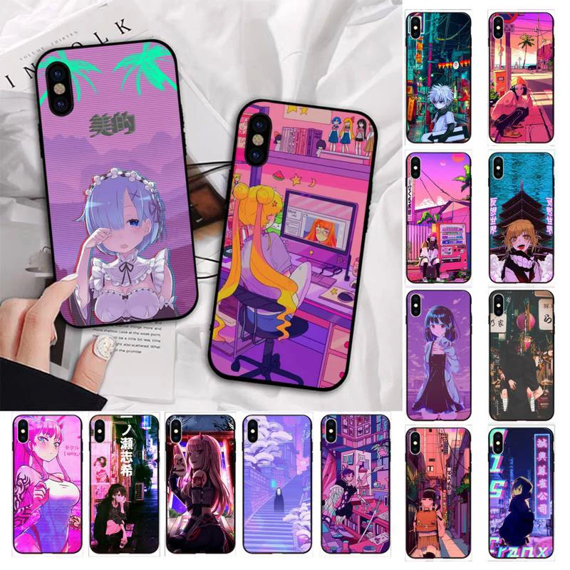 MaiYaCa Vaporwave Glitch Anime girl Phone Case for iphone 13 11 12 pro XS MAX 8 7 6 6S Plus X 5S SE 2020 XR cover | Мобильные