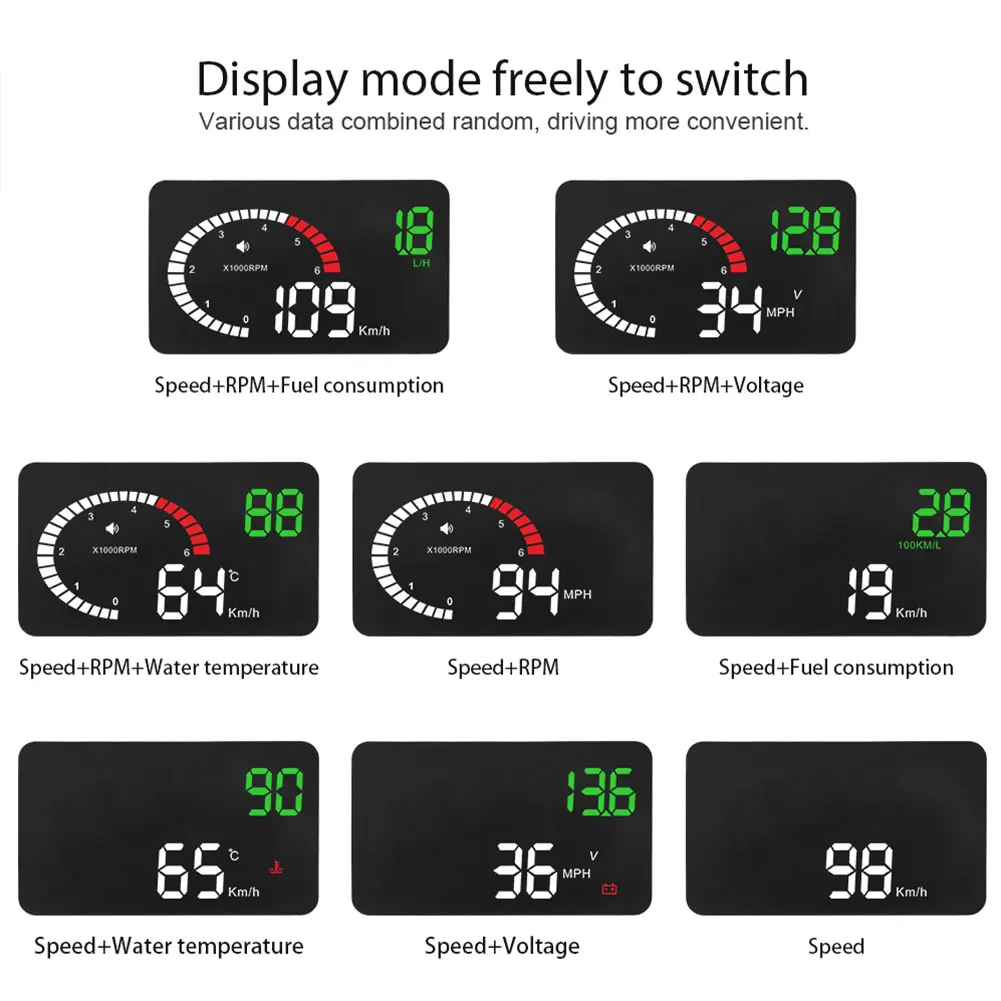  Zubehör Head Up Display OBD2 Universal Überdrehzahl Warnung HD Auto GPS Navigation Windschutzscheib