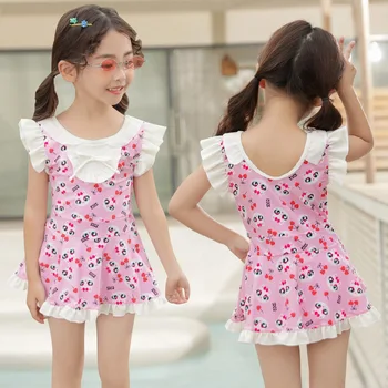 

New floral flying cuff maid Kawaii college style student skirt one piece girl baby children's swimsuit