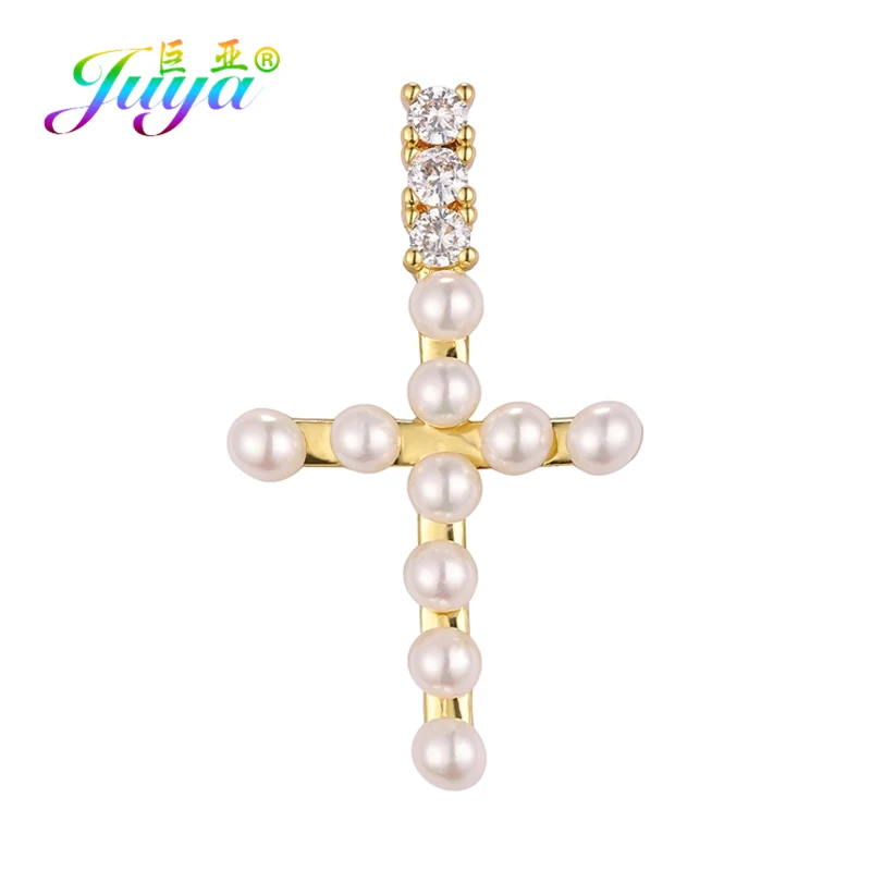 Juya DIY 18K Echtgold vergoldet Großhandel Christian Kreuz Charms für handgemachte Weihnachten religiöse Rosenkranz Anhänger Schmuckherstellung – Detail 4