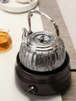 

Sterling silver kettlesterling silver hand-engraved painter tea ceremony Ssangyong lifting beam tea set sterling silverkettle