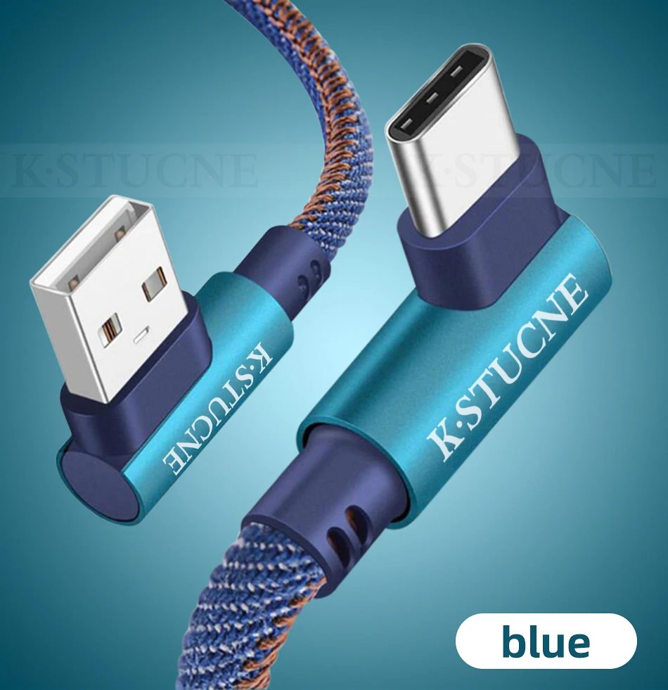 Usb type-C кабель для быстрой зарядки на 90 градусов для samsung S9 S8 Plus для huawei P10 Pro Redmi Note 7 type-C кабель для передачи данных - Тип штекера: Blue