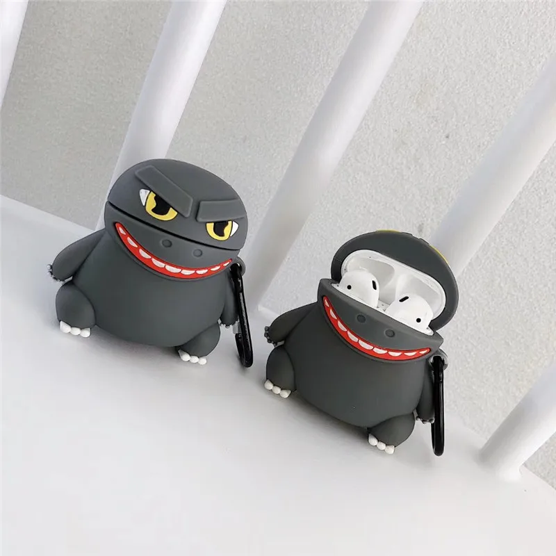 Для AirPod 2 Чехол 3D Godzilla мультфильм мягкий силиконовый беспроводной чехол для наушников s для Apple Airpods чехол милый чехол Funda+ кольцо
