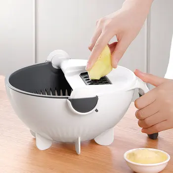 

9in 1Multifunctional Rotate Vegetable Cutter With Drain Basket Kitchen Veggie Fruit Shredder Grater Slicer