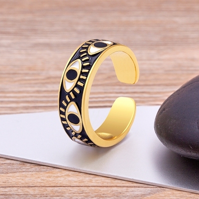 Handmade Enamel Multi-Colors Stackable Band Ring Women Gold Plated Dripping Oil 9 Colors Evil Eye Rainbow Ring Adjustable
