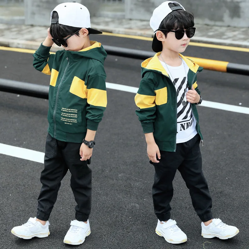

2019 Sports CHILDREN'S Suit BOY'S Autumn New Products Big Boy Lettered Mixed Colors Cardigan Two-Piece Set