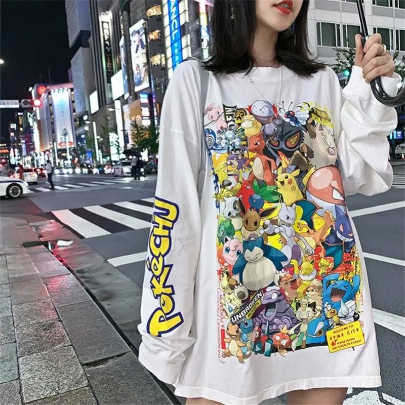 Осенняя Футболка Harajuku уличная футболка с рисунком покемона Женская Милая футболка с принтом из Амина уличная забавная модная футболка в стиле панк