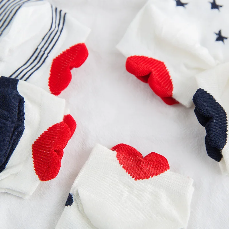 5Pairs/lot Women Cotton Striped Socks Cute Ankle Socks Short Women Socks Casual Animal Ear Red Heart Gril Socks 35-40