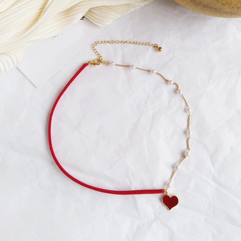 Корейская короткая маленькая подвеска в виде красного сердца простое