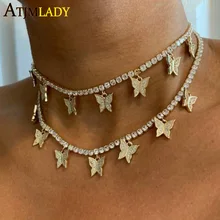 Сердце Стрела cz теннисная цепь с роскошным капельным cz бабочкой Шарм 32+ 10 см колье ожерелья iced out bling хип-хоп женские ювелирные изделия