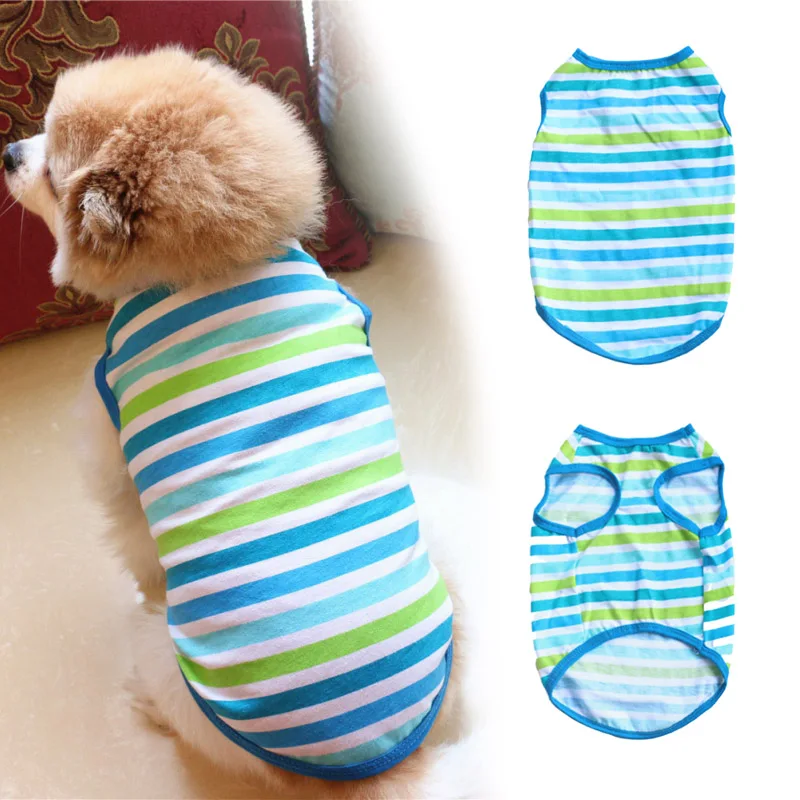 

Pet Dog Summer Vest Puppy Sailor Suit Sky Blue Stripe T-shirt Multi-Colored Striped Clothes Small Dog Cotton Sleeveless Shirt